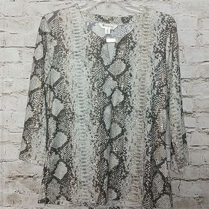 Inspired Blouse Size Medium Brown Snake Print Top Three Quarter Sleeve EUC